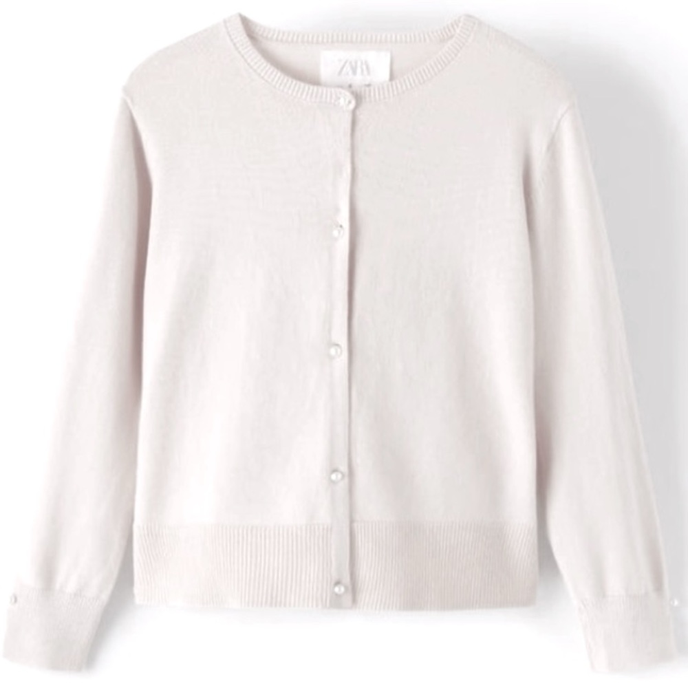 NEW Zara Cardigan Pearl Buttons Cardigan White Pearl Sweater Knit Sweater